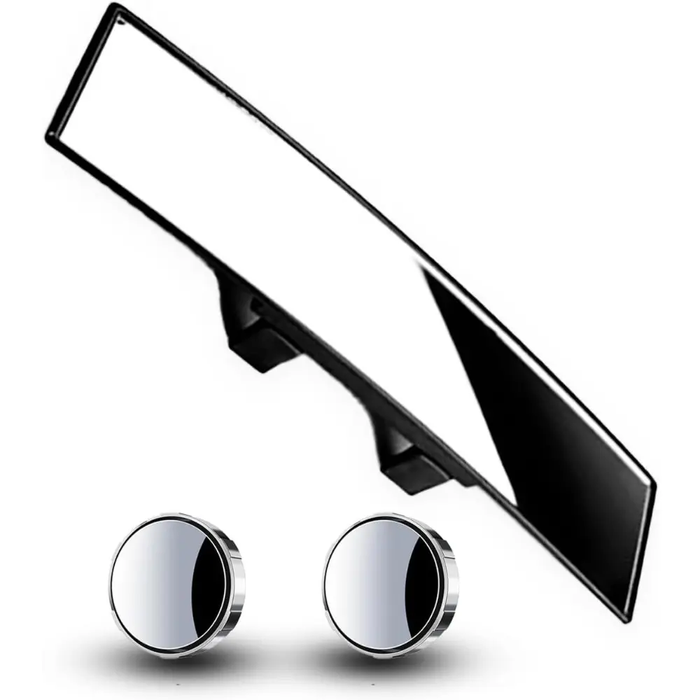 (3 PCS) Rear View Mirror and Spot Side Mirror Set, 12'' Universal Panoramic Car Accessories, Clip Clip-On Installation For Cars,Trucks,SUVs