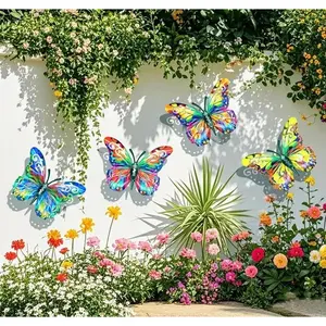 4-Piece Colorful Butterfly Wall Decor Set, Metal Butterfly Sculpture Art Decoration, Outdoor Fence Art, Garden Patio Bedroom Gift, Decorative Garden Fences, Garden Accessories