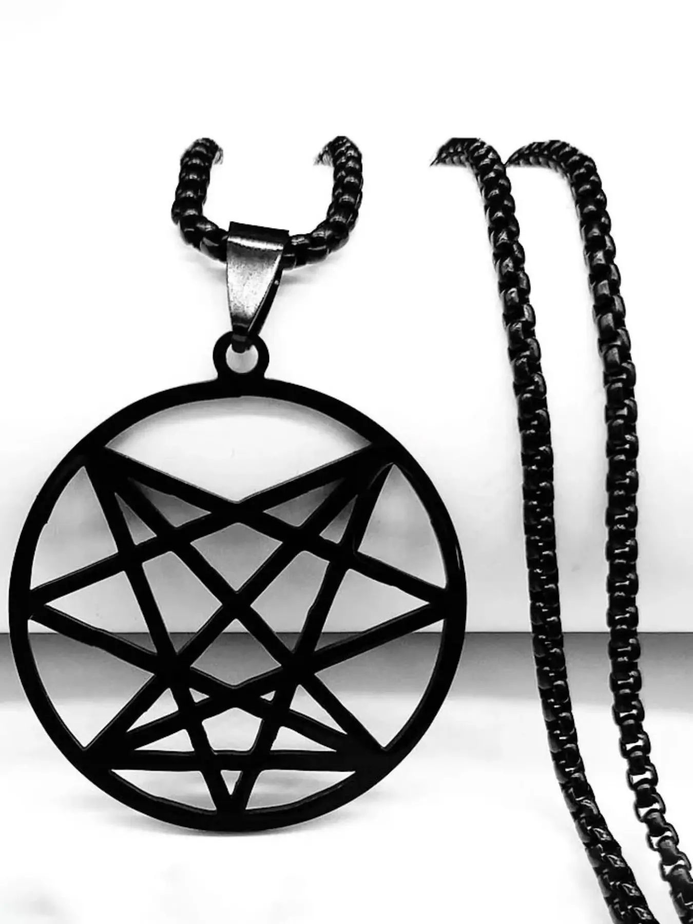 Nine Angles Satan Hidden Black Stainless Steel Pendant Necklace Nine Angles Satan Hidden Black Stainless Steel Pendant Necklace