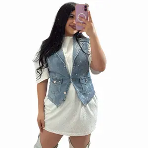 Vest with Rhinestone Embellishments and Button Closure for Casual and Formal Wear  Womenswear