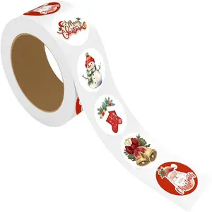 StickerJet Christmas Stickers, 2x2 Inch Round Labels, 500 Pcs Roll, Self-Adhesive Holiday Stickers, Assorted Festive Designs for Gifts, Crafts & Decorations