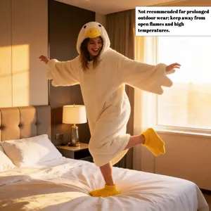 Funny Duck Costume Onesie Set, Fleece Lined Thickened with Sleep Robe & Duck Foot Shoes, Soft Cute Lazy Baggy Pajamas, Party Outfit
