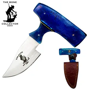 BC 872-BLBN 5" Bone Collector Blue Bone Short Blade Skinning Knife with Leather Sheath, Steel, Knives