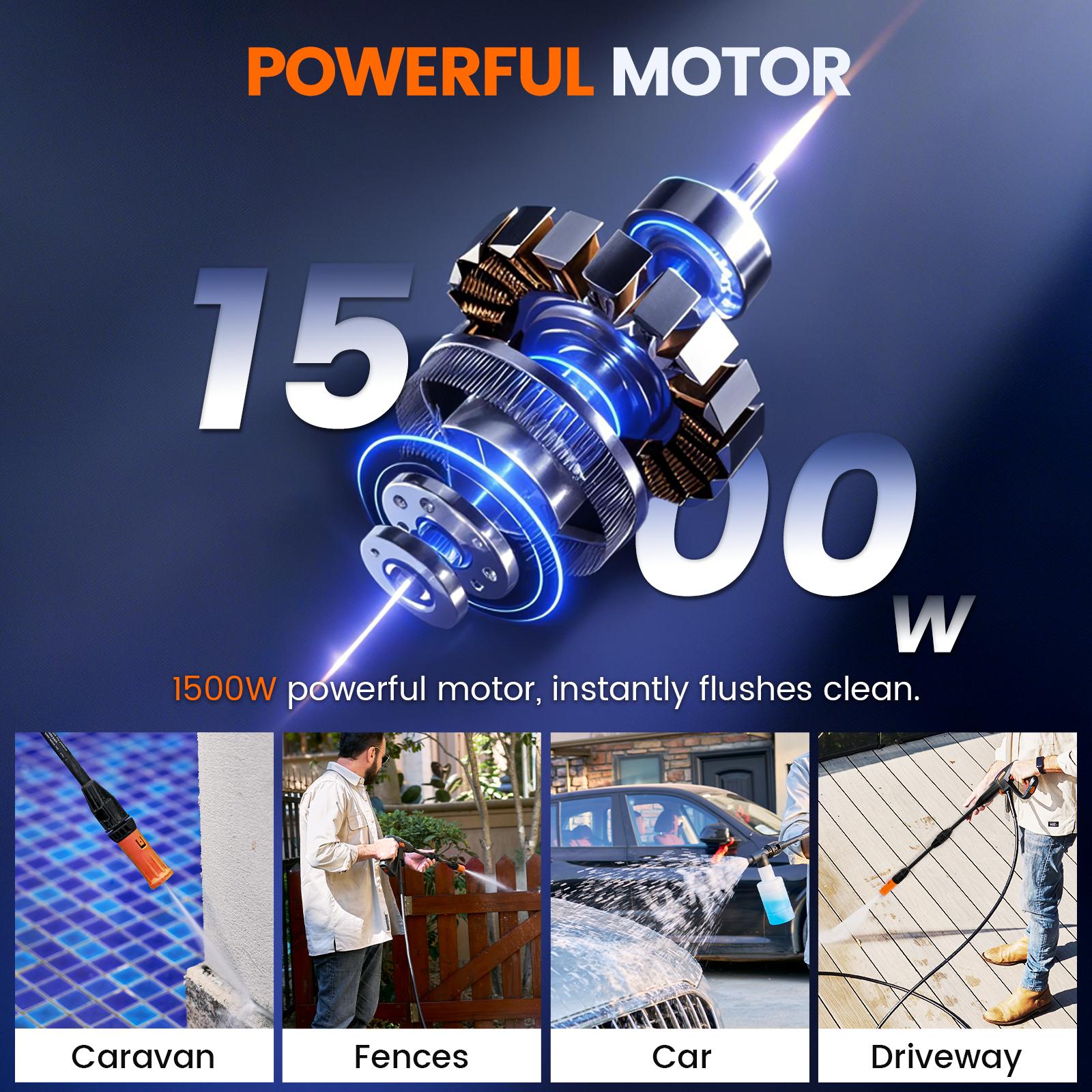 Electric Pressure Washer - 4200PSI Max, 2.6GPM, 1500W Power, with Foam Cannon, Adjustable Nozzle, Compact & Portable Design for Cars, Driveways, Patios, Fences & Outdoor Cleaning