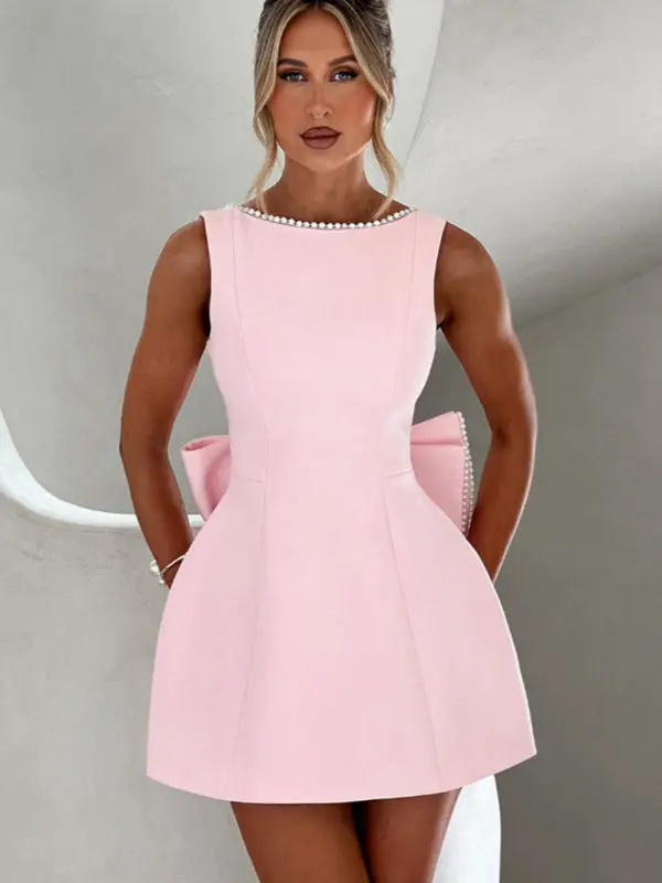Elegant pearl bow cocktail dress