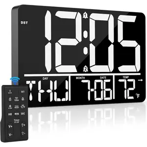 13" Digital Wall Clock Large Display with Remote, 25 Ringtones, Temperature, Calendar, 0-100% Auto or Custom Brightness, 12/24H, DST, Timer, for Living Room, Kitchen, Bedroom, Office, Elderly