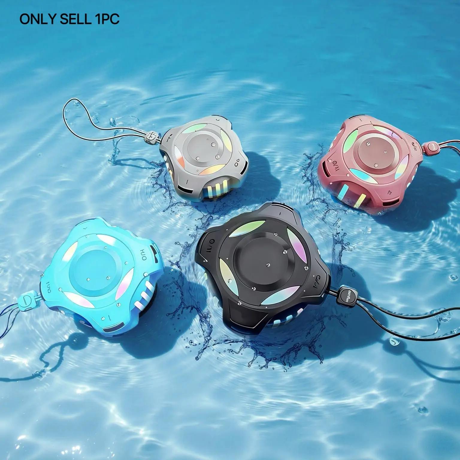 Bluetooth Audio shower teeth waterproof speaker, Bathroom speaker, IPX7, Floating 2000mAh, portable compact wireless speaker with LED light, high-definition sound and bass, suitable for travel, beach, pool, camping, gifts