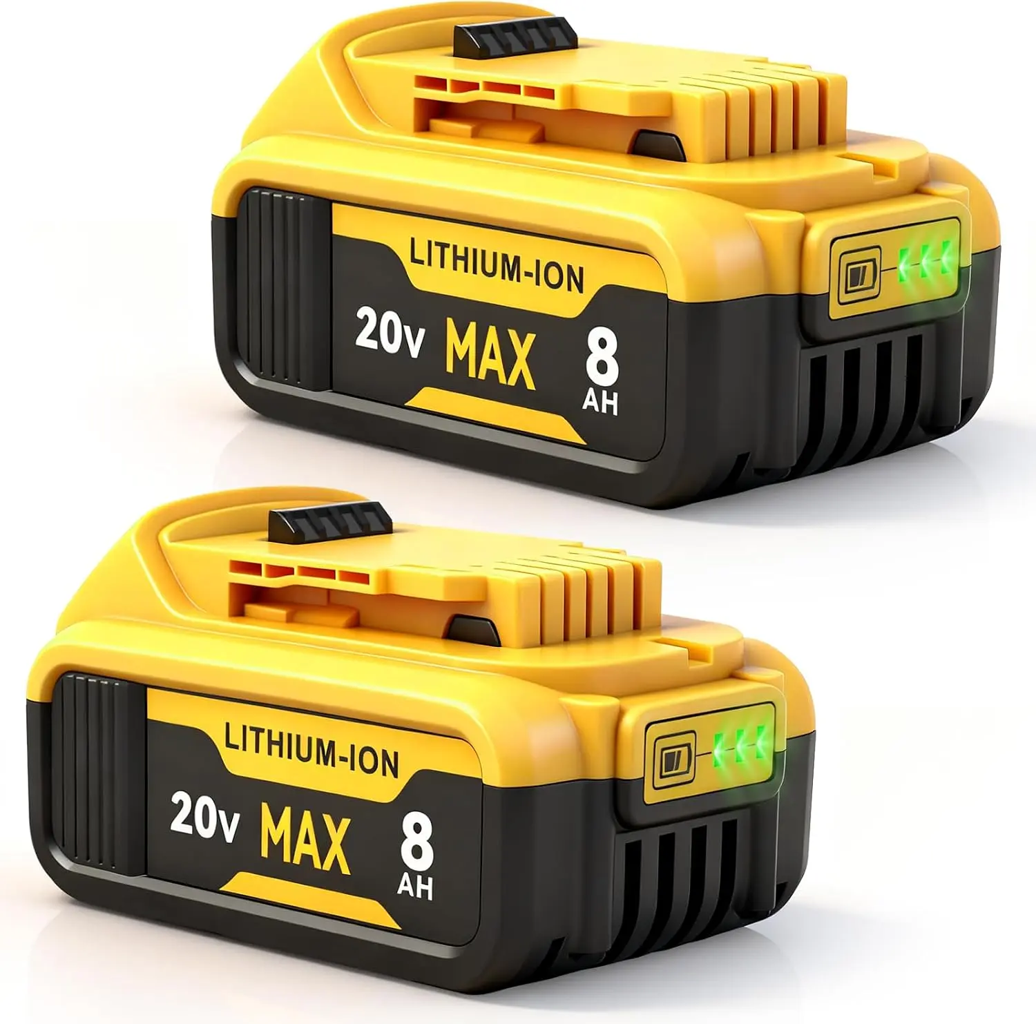 2-Pack 8000mAh High-Capacity Lithium-Ion Replacement Battery for DeWalt 20V Max Cordless Power Tools, Compatible with DCB201 DCB204 DCB208 dcb200 Series, with LED Indicator & Safety Protection