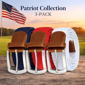 East/18 Men's Perfect Fit Woven Stretch Golf Belt, "Patriot" 3-Pack