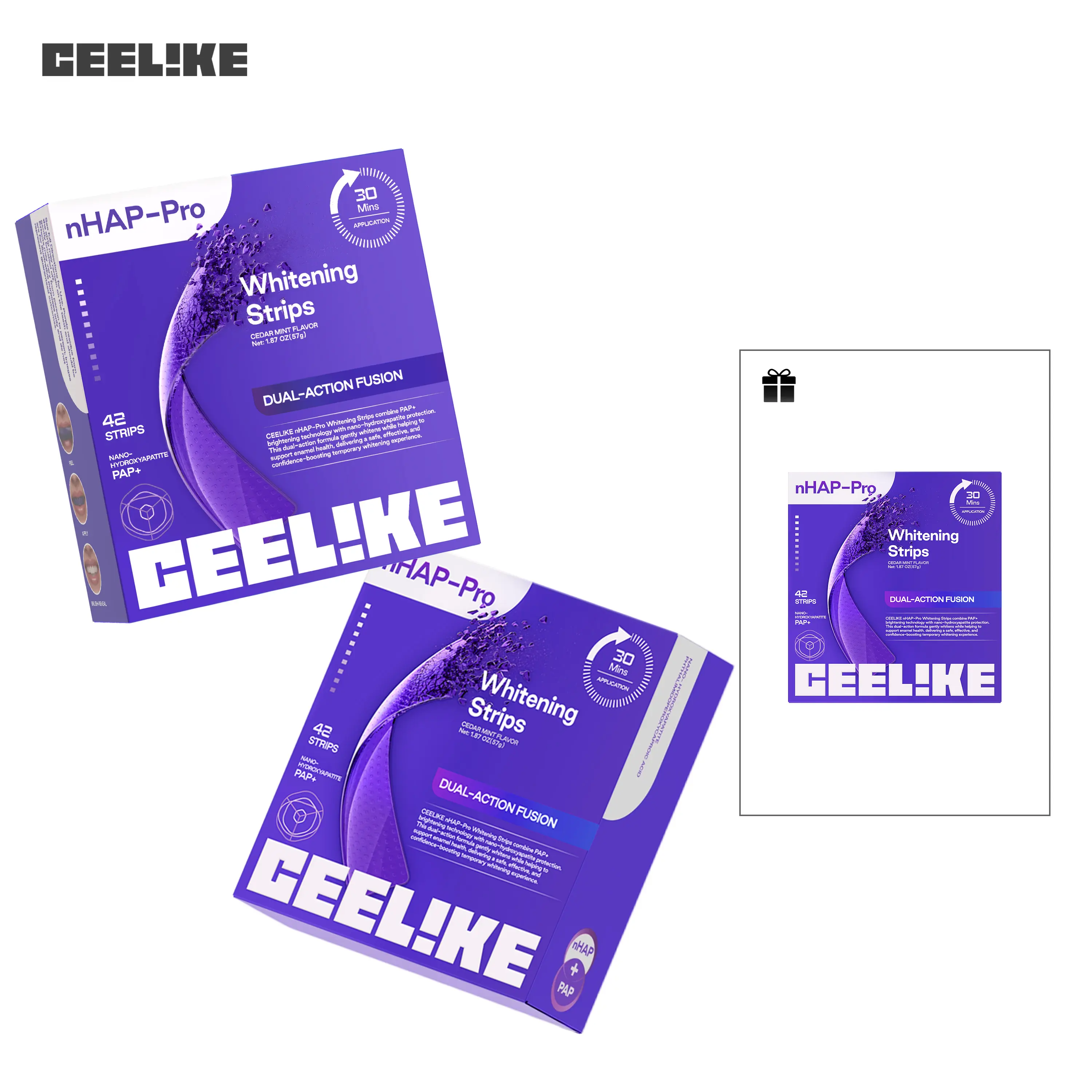 CEELIKE Purple Teeth Whitening Strips (Buy 2 Get 1 Free) – nHAP Whitening, Peroxide-Free, Non-Sensitive, Safe for Enamel