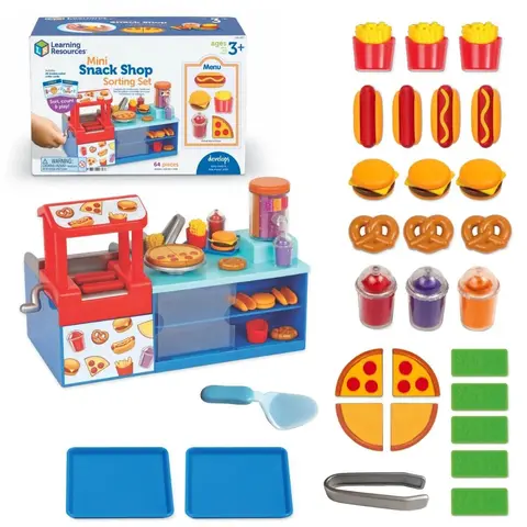 Learning Resources Mini Snack Shop Sorting Set, Play Food Shop, Role Play Store, Kids Kitchen Playset Accessories, Cooking Games, Fine Motor Skills, Toddler Toys, Girl and Boy Birthday Gift