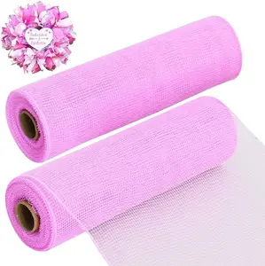 2 Rolls 10 Inch Pink Decorative Mesh Ribbbon Rolls, Fabric Mesh for Mesh Wreath Supplies, Front Door Wreath Crafts Tree Decor Christmas NewYears Halloween Decoration (10 yds/roll)