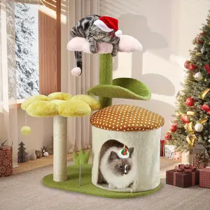 Richryce Cat Tree 29.5", Flower Cat Tower with Scraching Post & Cat Condo for Indoor Cats, Green