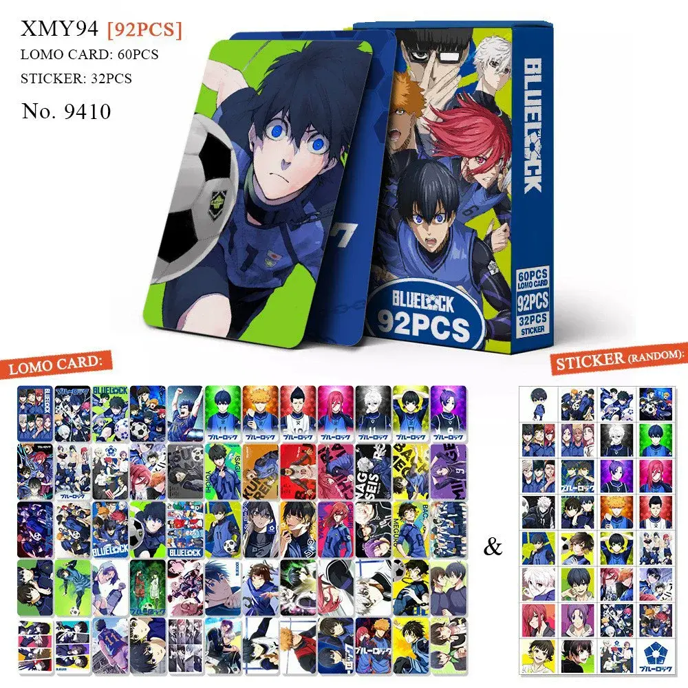 92Pcs/Set Blue Lock Anime Laser Lomo Card - Rare Character Holographic Photo Cards with Stickers