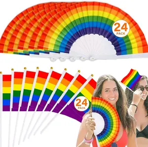 72PCS Pride Stuff, Pride Flags, bracelets & Fans, Small Gay Pride Flags Hand Fans, Rainbow Mini Pride LGBTQ Flags Lesbian Pride Folding Fans, Pride Accessories Bulk for Pride Parade Party Decor Supplies