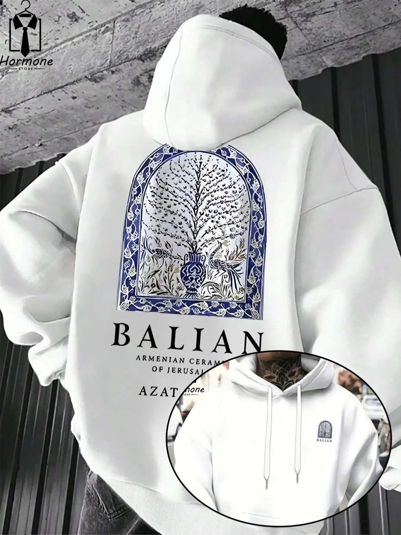 Men's Balian Armenian Ceramic Graphic Print Fitted Pullover Cute Cozy Sweatshirt, Sporty Style Spring & Fall Casual Streetwear