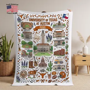 Custom College Blanket, Personalized School University Throw, Students Alumni Senior Graduation Gift