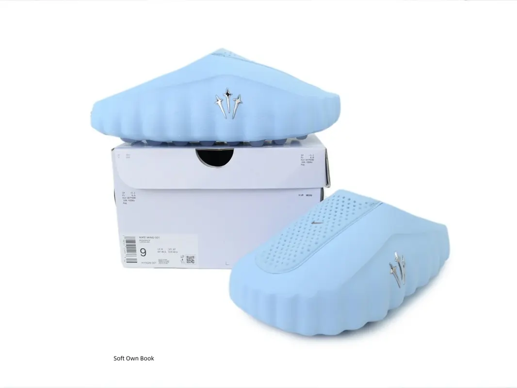 Fashion Closed-Back Slip-On Mule Slippers for Sports Collectibles Accessories, Pastel Blue Upper, Silver Decorative Logo, Lightweight Ergonomic Street Footwear for All-Day Wear