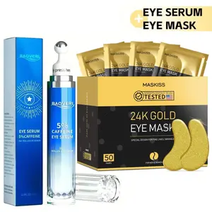 50Pairs 24K Mask Gold Collagen Eye Patches+Caffeine Eye Cream for Puffy,Dark Circles Treatments,Reduce Eye Bags and Smooth Wrinkles,Hyaluronic Acid