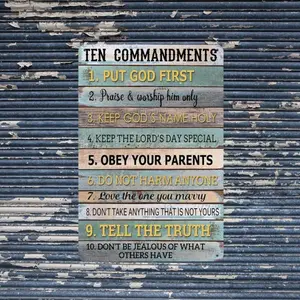 Ten Commandments Aluminum Sign 8x12 Inch Christian Wall Art Decor Ten Commandments Poster