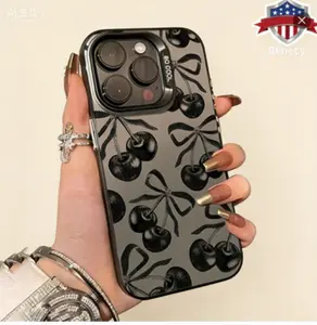 Black Cherry Pattern Case for iPhone 17 16 Pro Max 15 Plus 14 13 12 11  Air XR XS E Shockproof Anti-Scratch Durable PC Back Protective Cover for gift