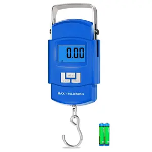 Fish Scale 110lb Portable Luggage Scale Travel Digital  Scale with Hook, Fishing Gifts for Men, Weighing Tool for Suitcases & Fish, Includes 2 AAA , Backlit LCD Display (Blue)