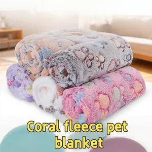 1pc Pet Blanket, Puppy Blanket, Coral Fleece Double-Sided Flannel Paw Print, Dog & Cat Mat, Dog Bed Blanket