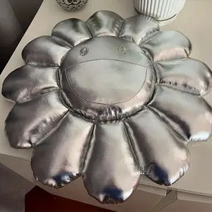 Silver Sunflower Cushion Leather Texture Cushion for Bedroom Living Room Cute Smile Pillow Office Cushion Home Decor
