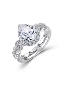 2024 New Style Vintage Artificial Diamond Ring, 2 Counts Fashion Engagement Ring for Women, Trendy All-match & Exquisite Jewelry for Birthday Gift Teardrop Bridal Rings