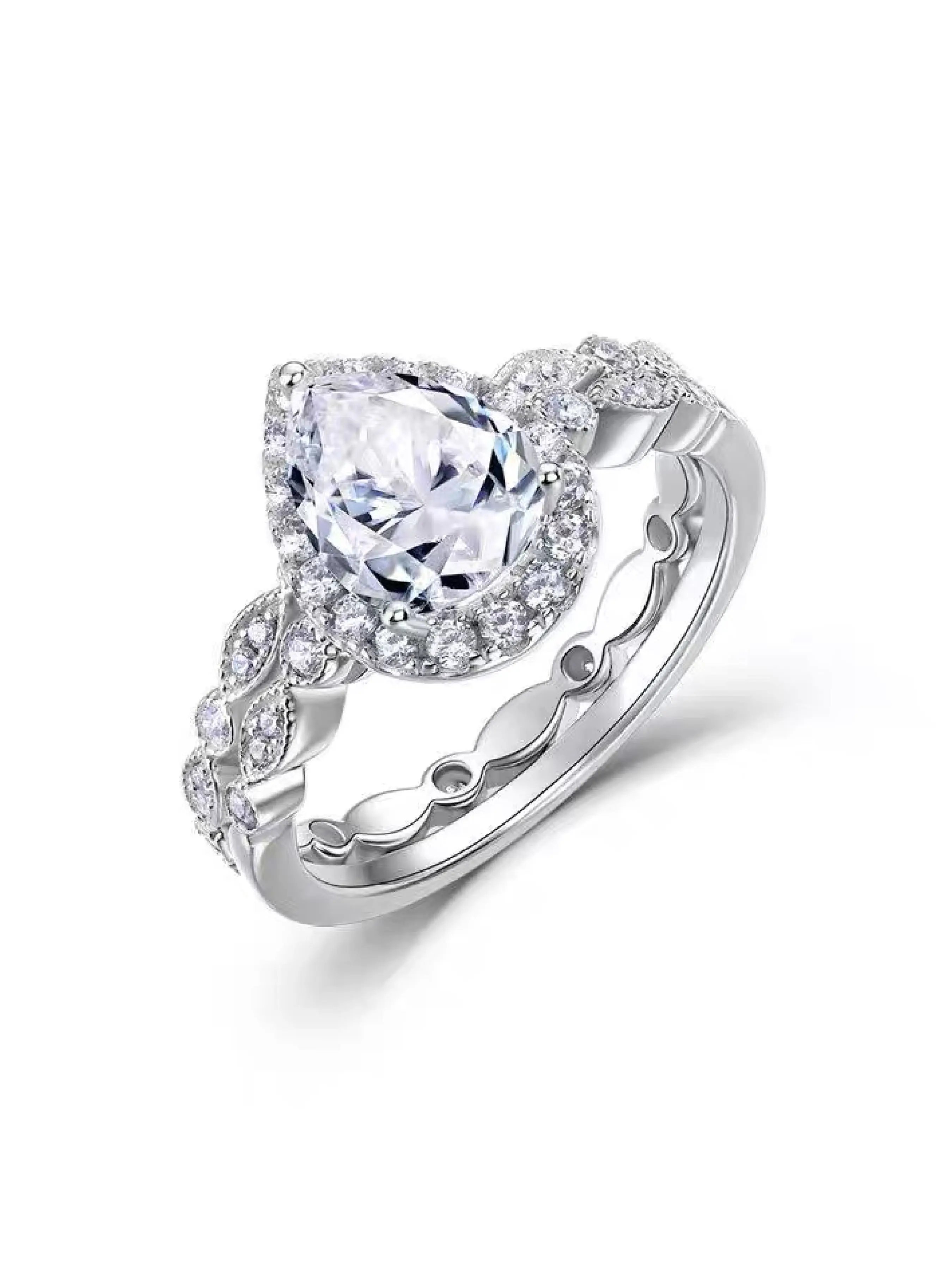 2024 New Style Vintage Artificial Diamond Ring, 2 Counts Fashion Engagement Ring for Women, Trendy All-match & Exquisite Jewelry for Birthday Gift Teardrop Bridal Rings