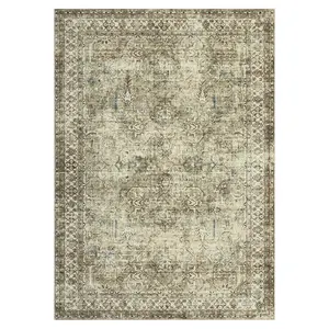 6 x 9 ft Polyester Cashmere Brown Rectangular Hallway Bathroom Entryway Kitchen Office Foldable Flower Printed Persian Washable Area Rug