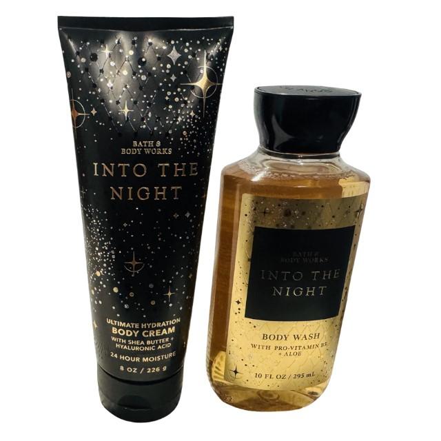 Into The Night Body Wash 10Fl oz, Fine Fragrance Mist 8 Fl oz, Body Cream 8 Fl oz.  Moisturizing Shea Butter
