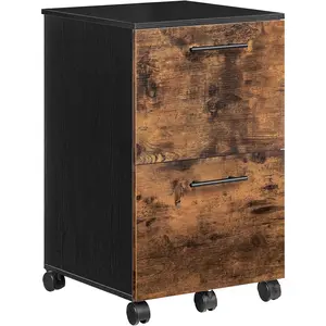 2 Drawer Mobile File Cabinet, Rolling Printer Stand, Rolling Office Cabinet with 5 Wheels, Wooden Vertical Filing Cabinet fits A4/Letter Size for Home Office, Rustic Brown and Black BF03WJ01G1
