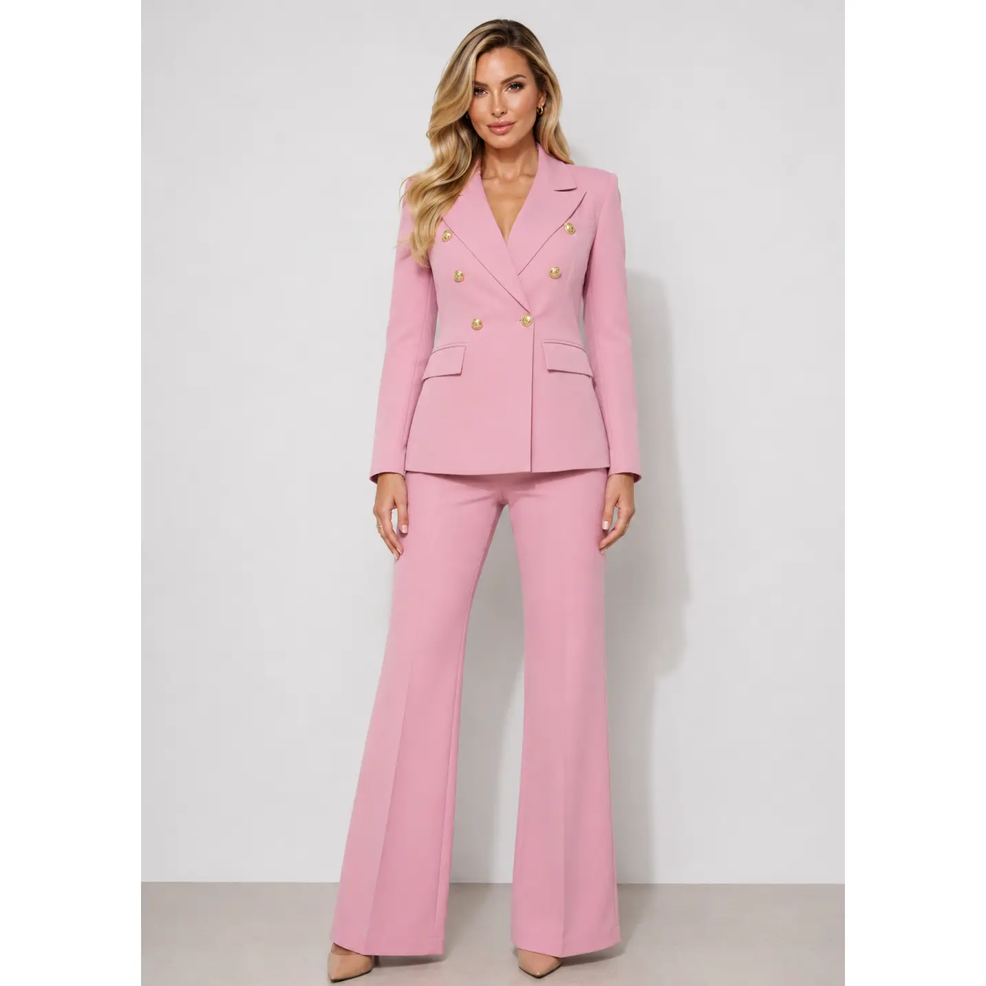 Pink Boss Babe 3-Piece Suit Set | Women’s Tailored Pantsuit with Gold Buttons