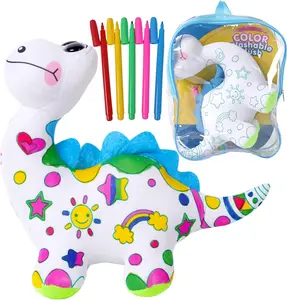 Dinosaur Coloring Plush Toy with 5 Washable Markers | DIY Doodle Stuffed Animals for Kids Ages 4-6 | Soft & Safe Stitch Stuff Toy | Creative Birthday Gift for Little Artists | Washable & Reusable (Roar-some Fun!)