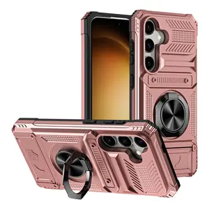 Fin Phone Case for Samsung Galaxy S25 FE Edge S24 Ultra Plus S23 A17 A26 A16 A56 A36 A55 Wallet Card Holder Rotated Ring Kickstand