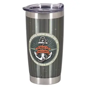 360 Stand Ora 20oz Portable Stainless Steel Vacuum Flask Tumbler - Sliding Lid, Silicone Wrap-Around Anchor Theme Cover, Distressed Finish, Hebrew Quote "We Have This Hope", Insulated Drinkware, Water Bottles, Stainless Vacuum Flasks