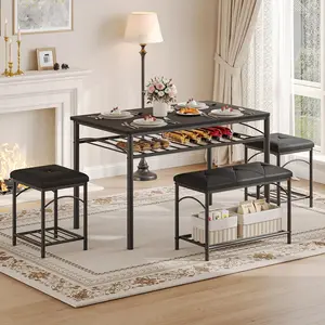 Dining Table Set for 4, Kitchen Table with Upholstered Bench and 2 Chairs, Kitchen Table and Chairs Set for Apartments, Studios, and Compact Living Spaces