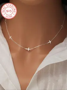 925 Silver Color Mini Slant Multi-Cross Pendant Necklace, Dainty Cross Necklace, Exquisite Stylish Gift for Friends, Unique Charm for Any Coptic Cross Necklace