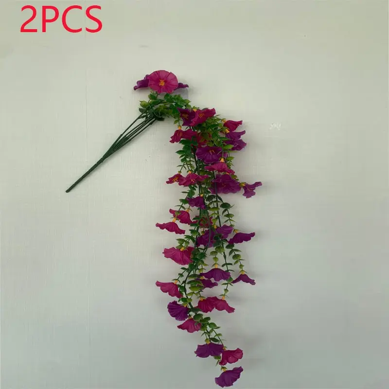 2 pieces of artificial hanging flowers, Artificial wisteria flowers, Eucalyptus morning glory trailing vines, UV protection, realistic green plants, suitable for indoor and outdoor use, ideal for decorating courtyards, porches, gardens