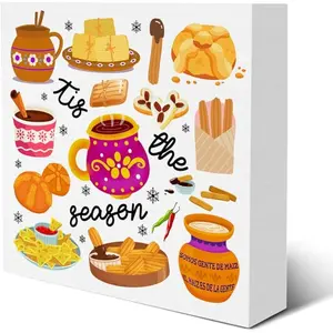 Mexican Christmas Decorations, Mexican Christmas Pan Dulce Wooden Box Sign for Winter Xmas Holiday Home Kitchen Shelf Decor, Tis the Season,5x5 inch