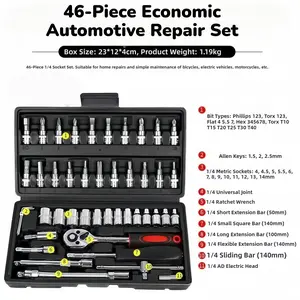 46-Piece Auto Repair Socket Set, Mechanics Tool Kit for Household Small Item Disassembly, Bike Motorcycle Car Basic Repair & Maintenance carmaintenancetools Automotive Tool Set hardware toolbox