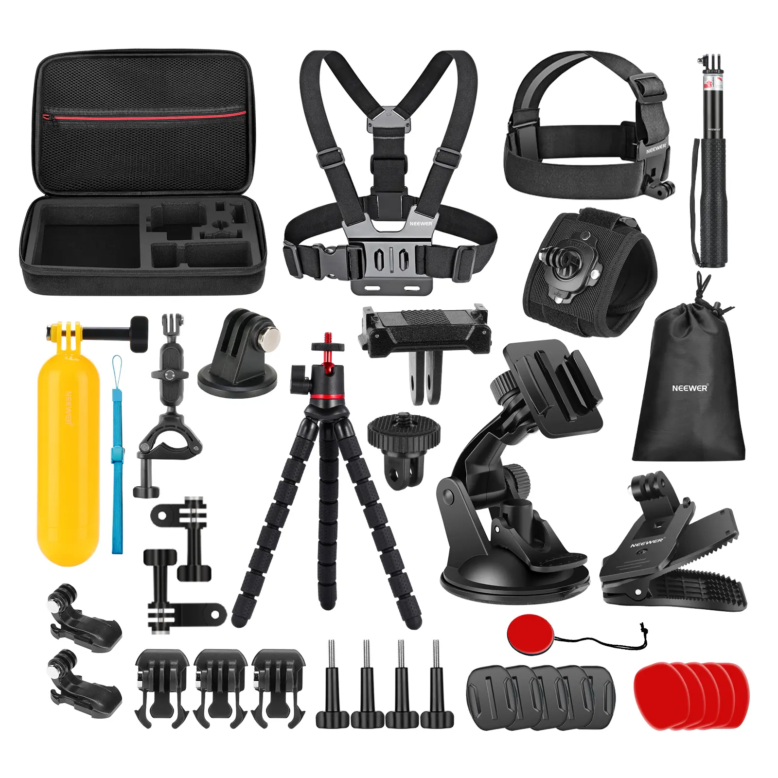 NEEWER GP-51 35-in-1 Action Camera Pro Accessories Kit Compatible with DJI Osmo Action 5 Pro 4 3 GoPro, Quick Release Adapter Mount for Diving Hiking Motorcycling Mountain Cycling Skiing Surfing Vlog