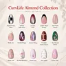 CurvLife Medium Almond Collection Press-On Nails, 15 Chic Medium Almond Styles in Pink Nude Chrome Cat Eye French Glitter Designs, Glossy Reusable Full Cover Fake Nails for Everyday and Party Looks