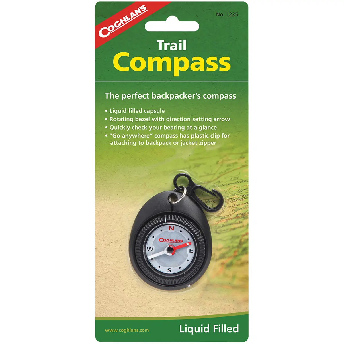 Coghlan's Trail Compass w/ Attached Clip, Liquid Filled for Backpackers Hiking