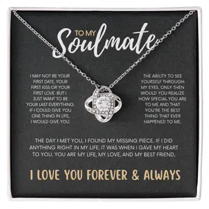 To My Soulmate Love Knot Necklace, Personalized Message Card Necklace, Birthday Gift For Girlfriend, Gift From Boyfriend