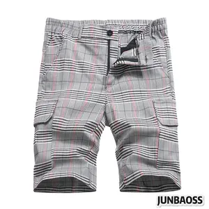 JUNBAOSS Men's Slim Fit Stretch Dress Shorts Plaid Baggy Knee Length Summer Fashion Comfort Flex Waist Chinos Pants with 6-Pocket Stylings - Street Style, Menswear, Fabric Stylish Distressed