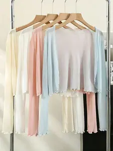 Women's Ruffled Sweet Sun Protection Cardigan, Summer Thin Shawl Mesh, Long Sleeve Air Conditioning Shirt, Camisole Dress Outerwear