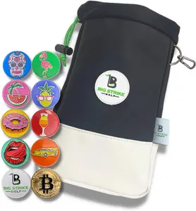 Big Strike Golf Pouch with 10 Magnetic Ball Markers Bright Colorful Golf Accessories Set for Players Versatile Practical and Player-Friendly