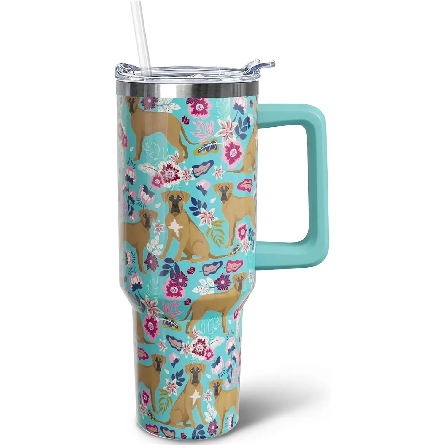 40 oz Insulated Stainless Steel Boxer Dog Tumbler Mug - Reusable Portable Water Bottles with Handle, Leakproof Lid, Straw, for Longer Cold/Hot Beverages, Ideal for Coffee, Perfect Gift for Boxer Dog-Loving Women (Perfect Customer Service), Work